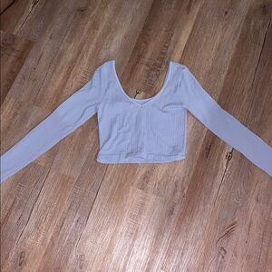 Aeropostale Light Gray Ribbed Long Sleeve Crop Top